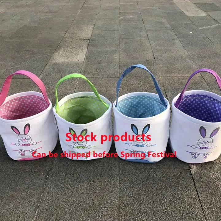custom 2022 New tote sleeping basket bags easter bunny basket bags Easter egg candy easter bunny baskets canvas bags