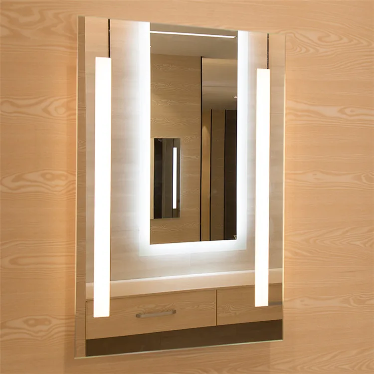 bathroom basin mirror with radio glass shelf Bath antifog Bluetooth led mirror with lighting