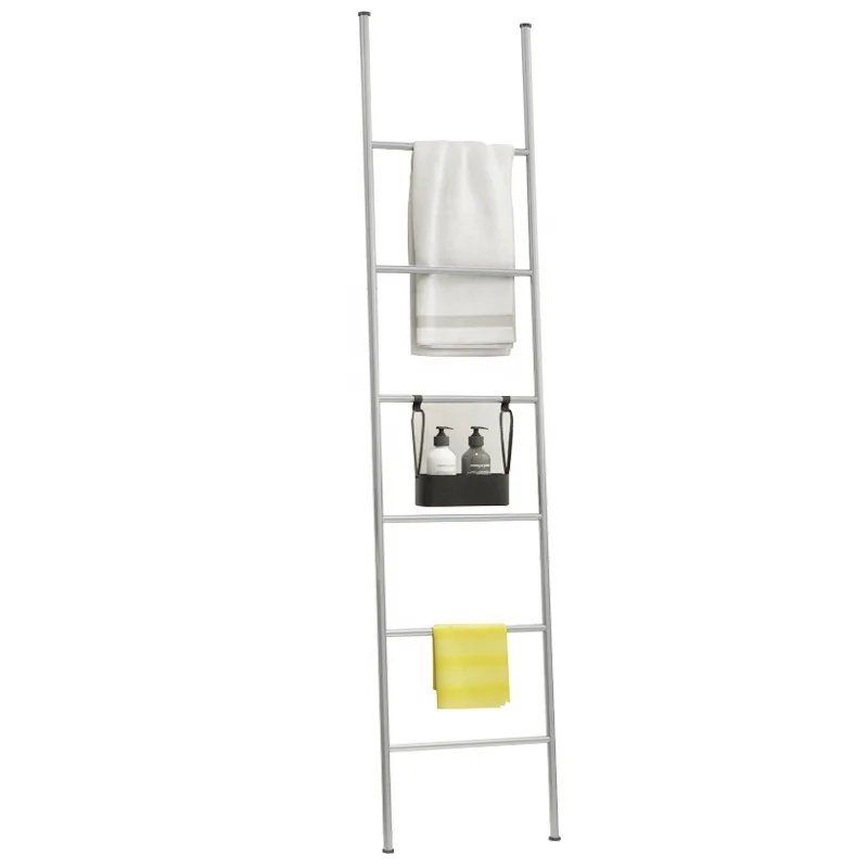Modern Leaning Ladder Shelf For Bathroom Coat Rack Metal Hangers Gold Towel Drying Rack