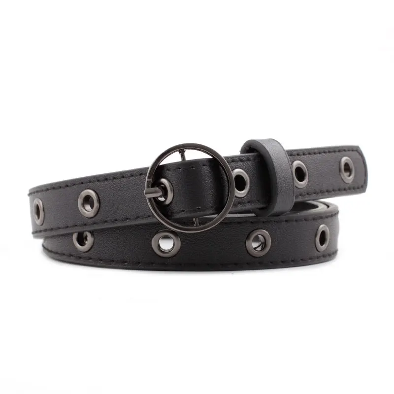 Ремень в стиле панк женский тонкий узкий пояс из искусственной кожи с металлическими Люверсами западном рок для джинсов большие размеры