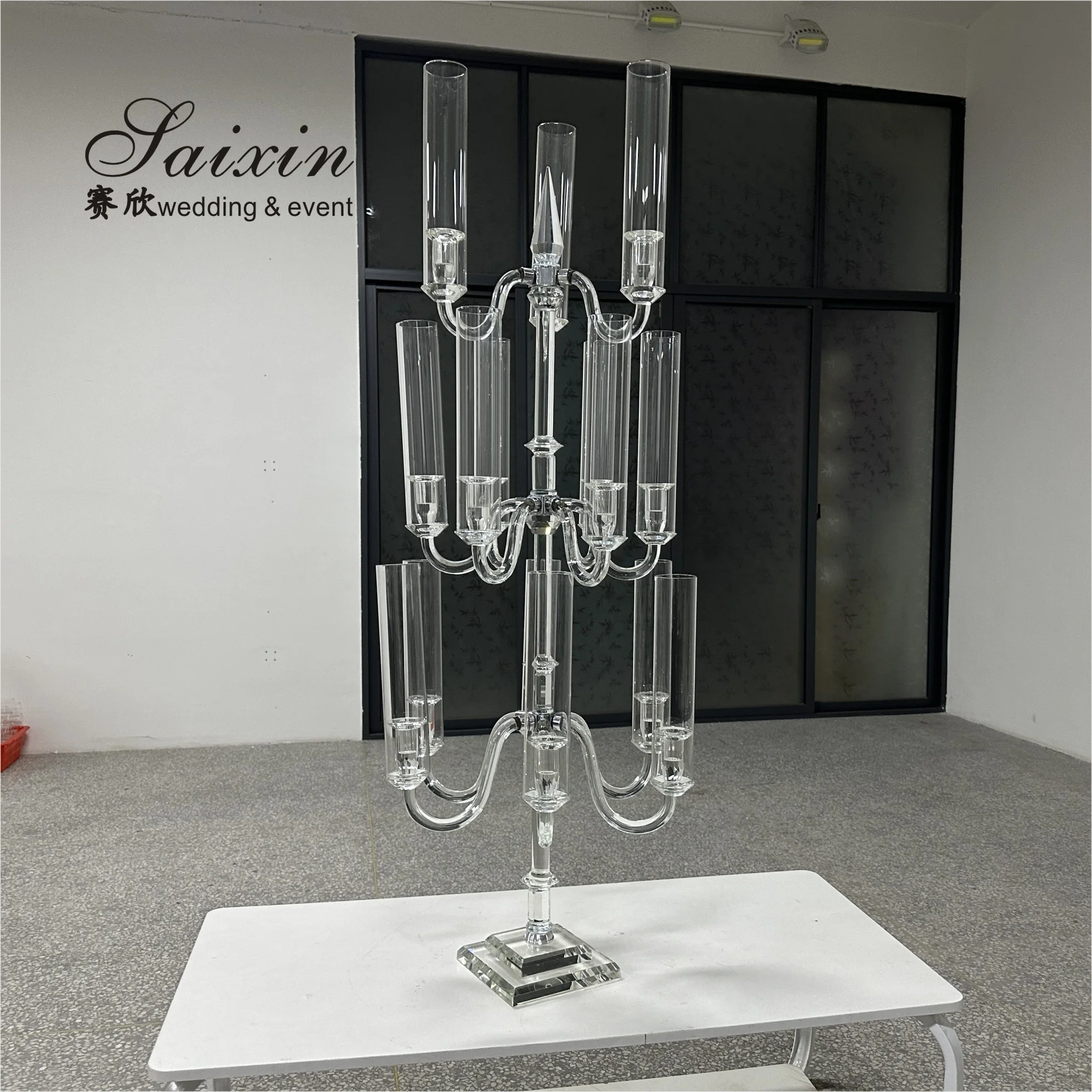 Saixin New Design Tall Wedding Centerpiece Table Decoration 15 Arms Crystal Candelabra