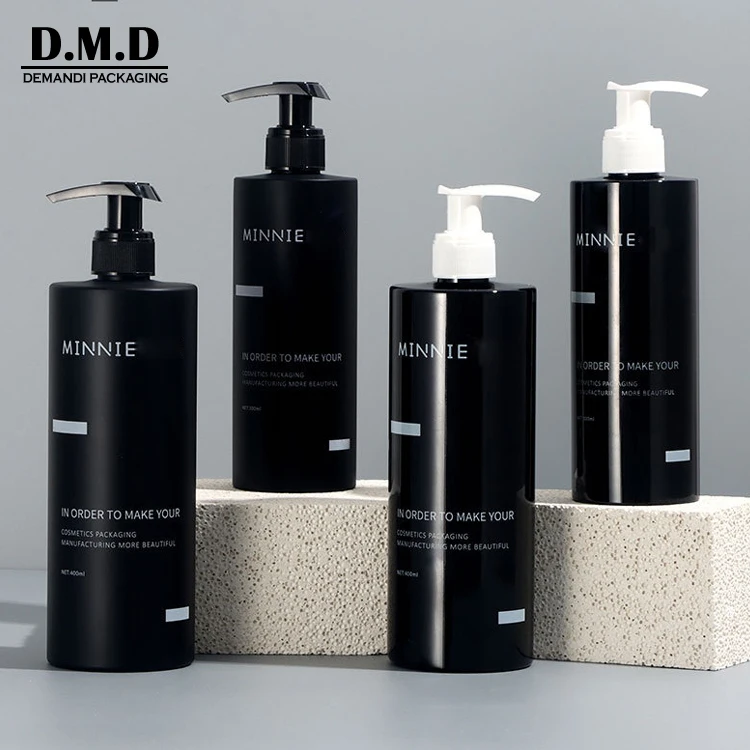 Private label 300ml 10 oz cosmetic shampoo bottle pet 500 ml matte white black luxury body lotion bottle with gold pump