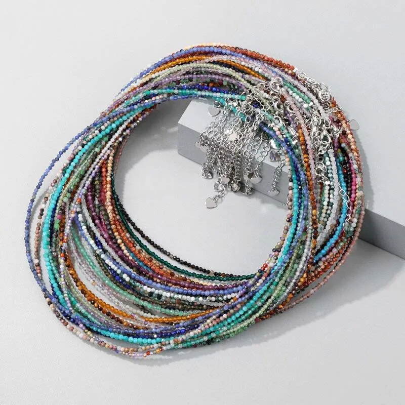 Mini Faceted crystal healing natural stone beaded necklace semi precious stone crystal bead necklace for women
