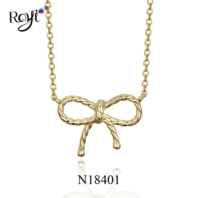 
New Arrival Bowknot Design Silver 925 Sterling Jewelry Gold Plated Necklace 