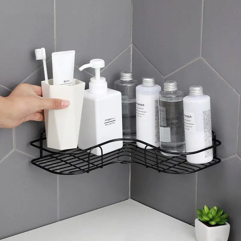 Wall Mounted Bathroom Shelf Metal Frame Kitchen Collection Baskets Toilet Corner Shower Caddy Adhesive Shower Organizer Rack