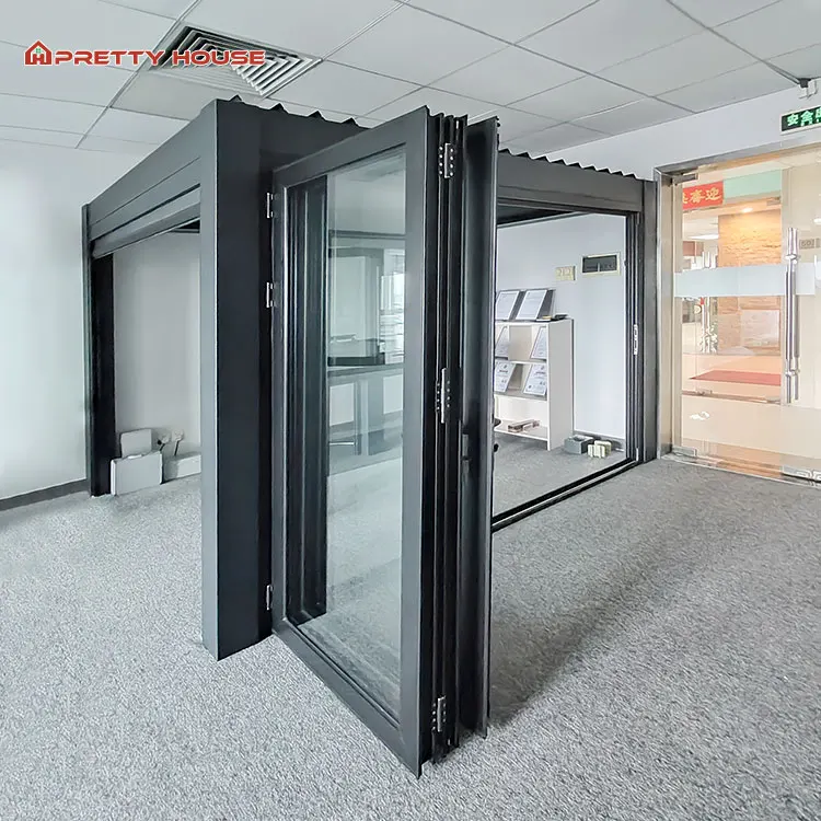 American Style Custom 6 panel glass folding door patio exterior waterproof accordion aluminium french bi fold doors