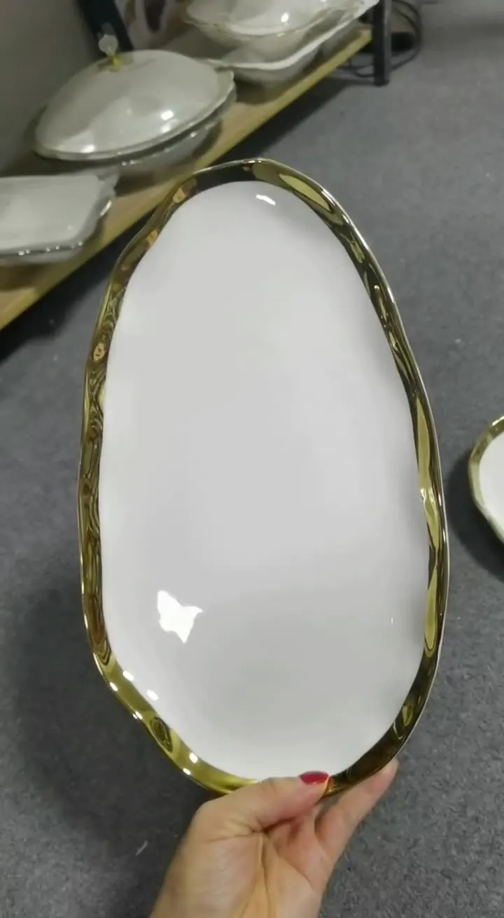 nordic luxury simple creative irregular rice bowl household gold rim dinnerware set restaurant