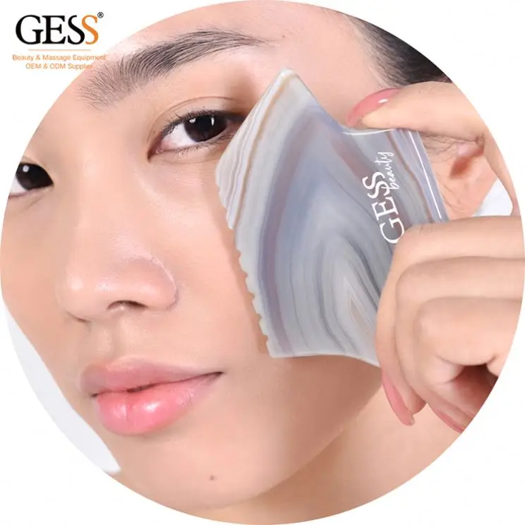 GESS Body Quartz Jade Stone Gua Sha Scraping Massage Board Tool Set gray agate