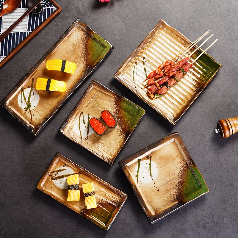 Harmony Simple Japanese Style Customized Rectangle Porcelain Food Serving Ceramic Sushi Plate Set