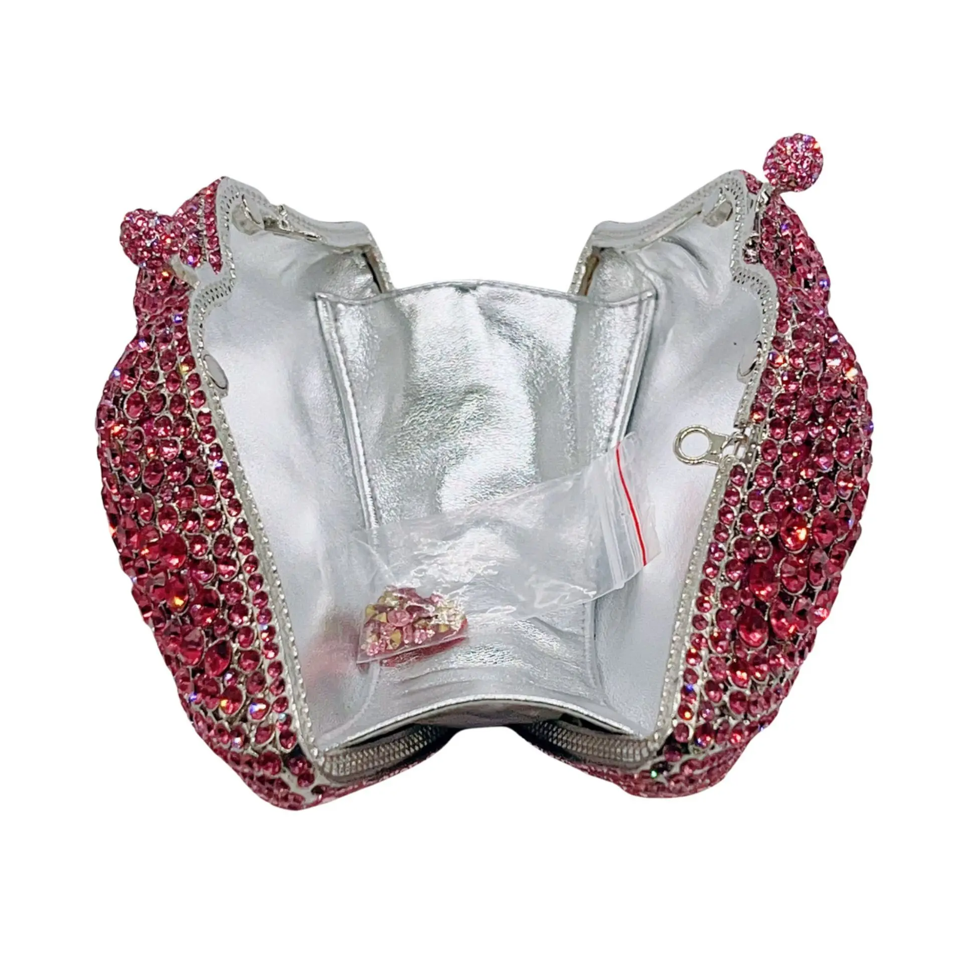 Trendy Bling Mini Charm Full Rhinestone Clutch Evening Bag Handbags Red Rhinestone Lip Bags For Women