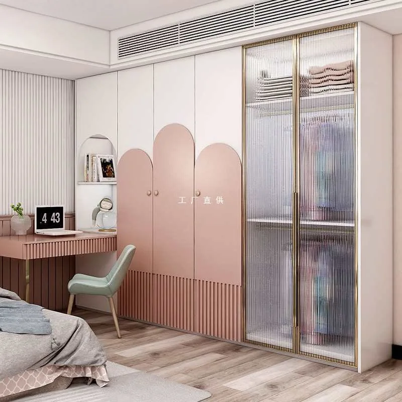 Modern casualkids wardrobe home bedroom princess pink accessible luxurykids room three-45 door wardrobe