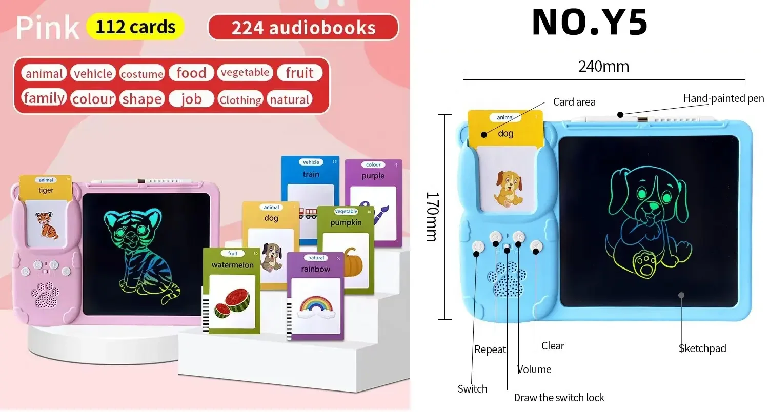 Early Education Device 2 in 1 LCD Writing Tablet With Talking Flash Cards 224 Words Educational Toy Writing Board for Kids