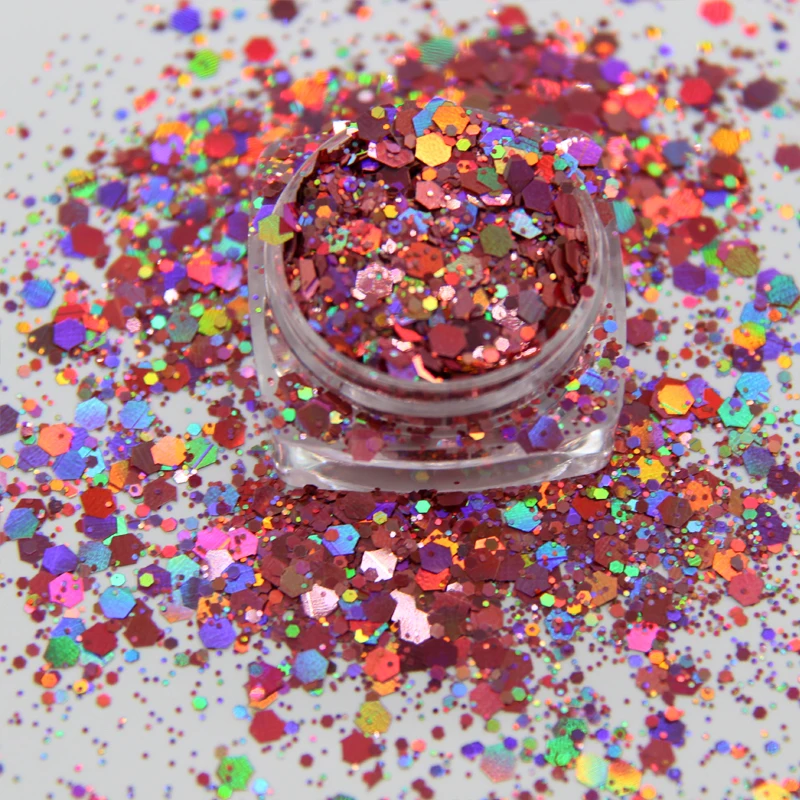 Top Selling Holographic Chunky Mixed Polyester Glitters Bulk Pack for Nail Body Epoxy Craft Tumbler for Christmas Decorations