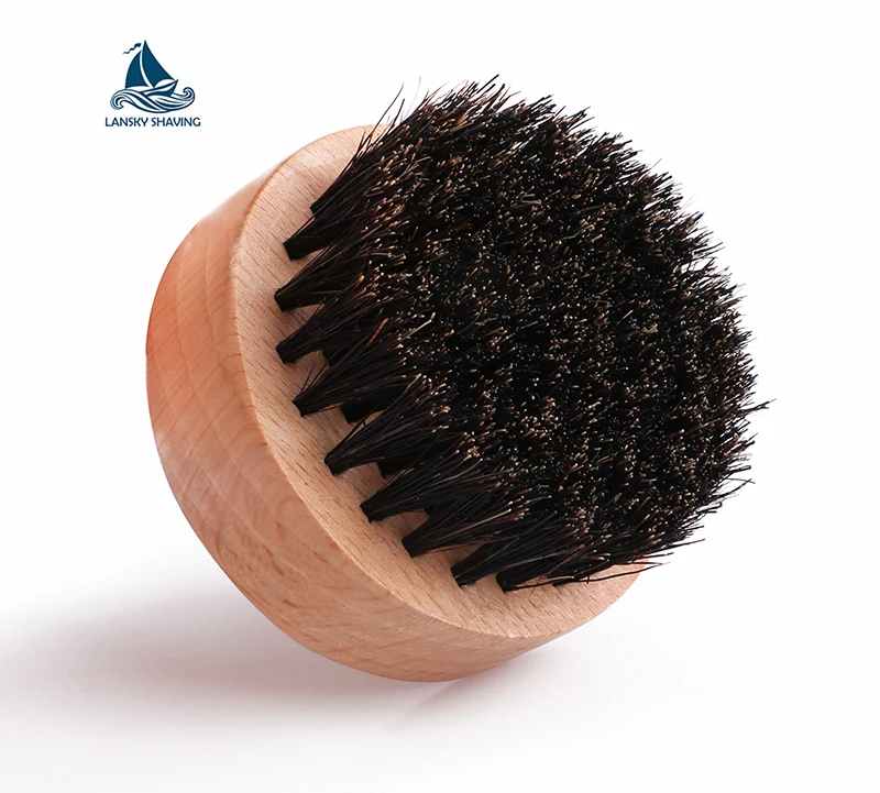 custom logo eco-friendly wood facial cleaning round beard brush