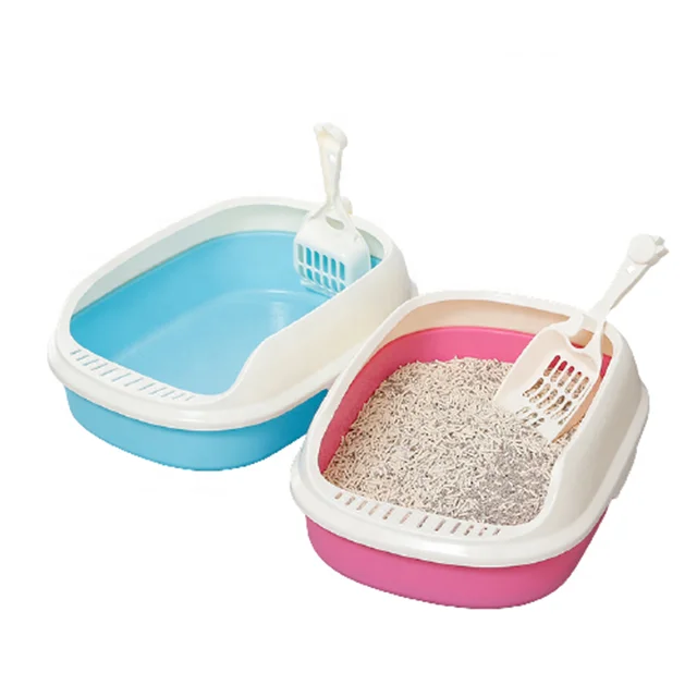 Plastic modern cheap pet toilet cat litter box with free shovel