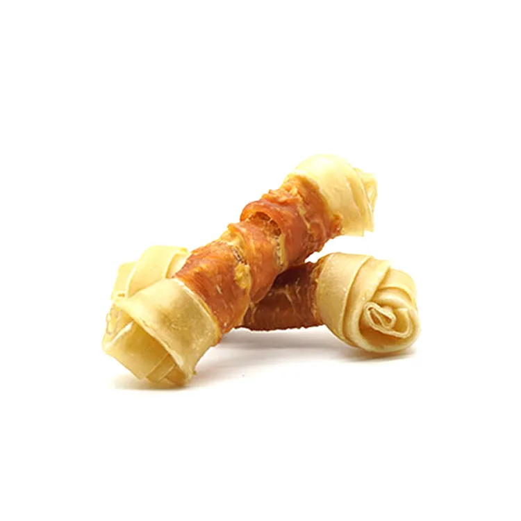 Hot Selling Pet Snacks Chew Treats natural rawhide knotted bone pet food