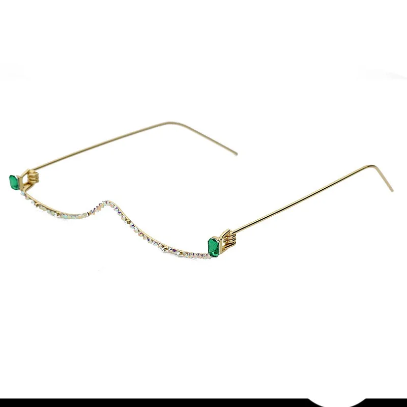Hot selling wholesale brand designer small metal half frame without lens crystal rhinestone diamond decoration glasses frame