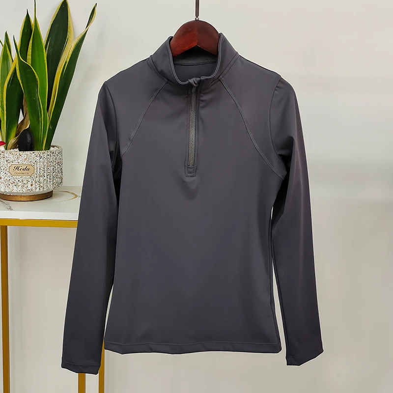 New Arrival In Stock Zipper Horse Riding Base Layer Female Riding Tops Equestrian 4 Way Stretch Fabric Women Equestrian Shirts