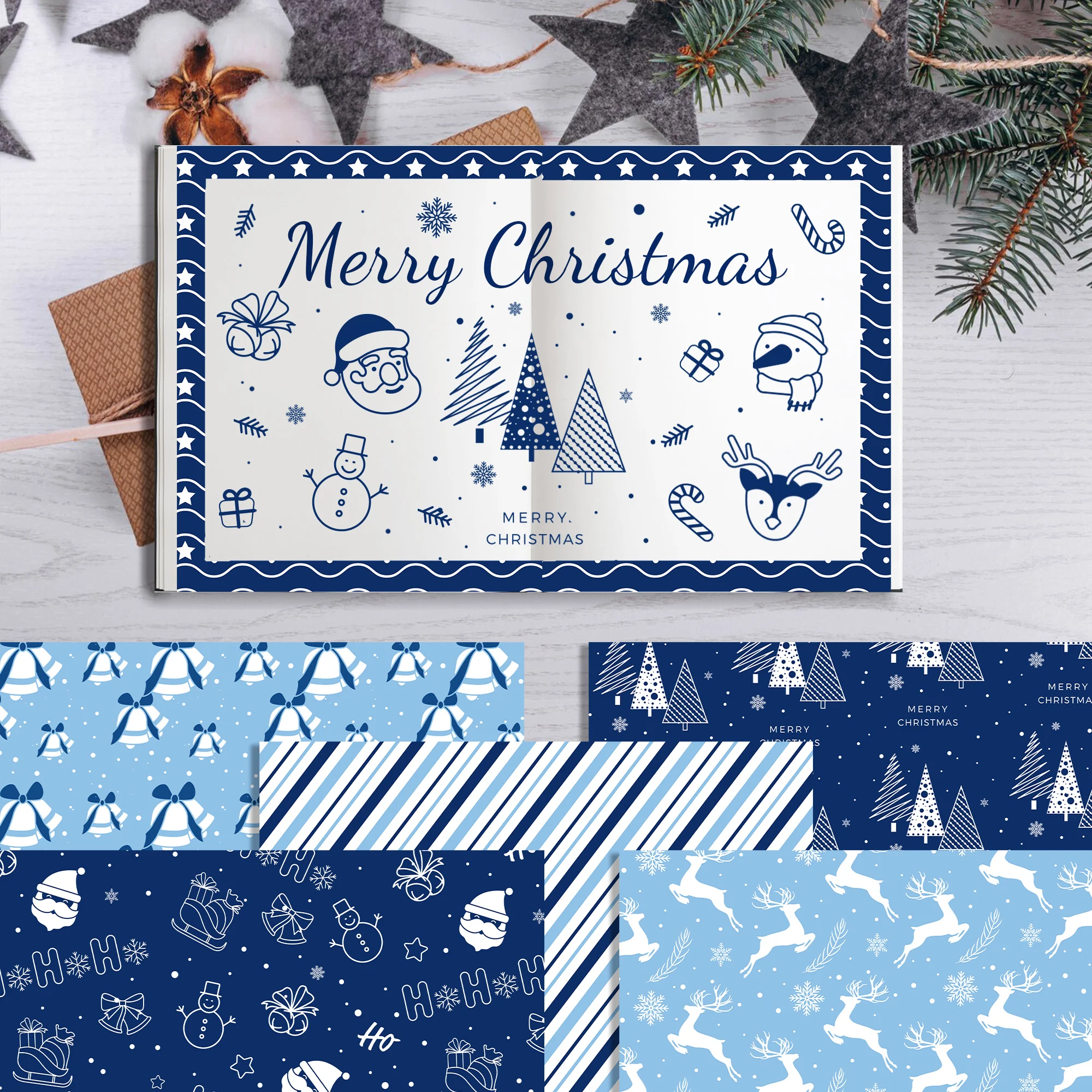 WW122 Winter Blue Scrapbook Paper DIY Blue Snowflake Elk Background Paper for Christmas Party Cardmaking Scrapbook Supplies