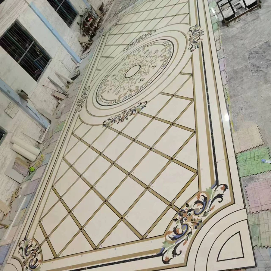 Hotel Villa Design Marble Medal Natural Stone Water-jet Medallion Customized Beautiful Marble Mosaic Flower Parquet Medallion