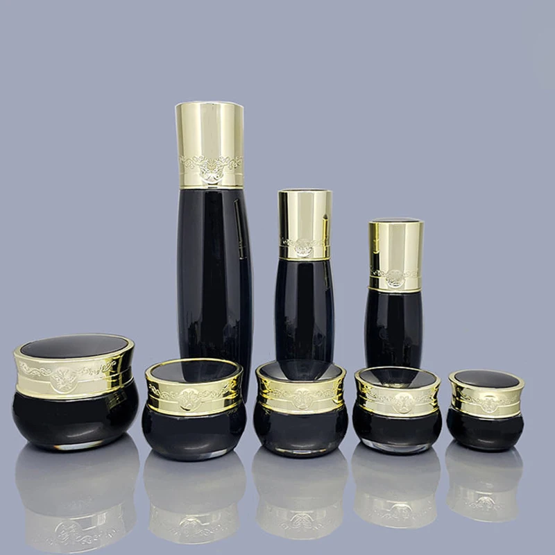 10g 15g 20g 30g 50g 15ml 30ml 100ml luxury black gold glossy cosmetic beauty acrylic cream serum jar and bottle set for skin car