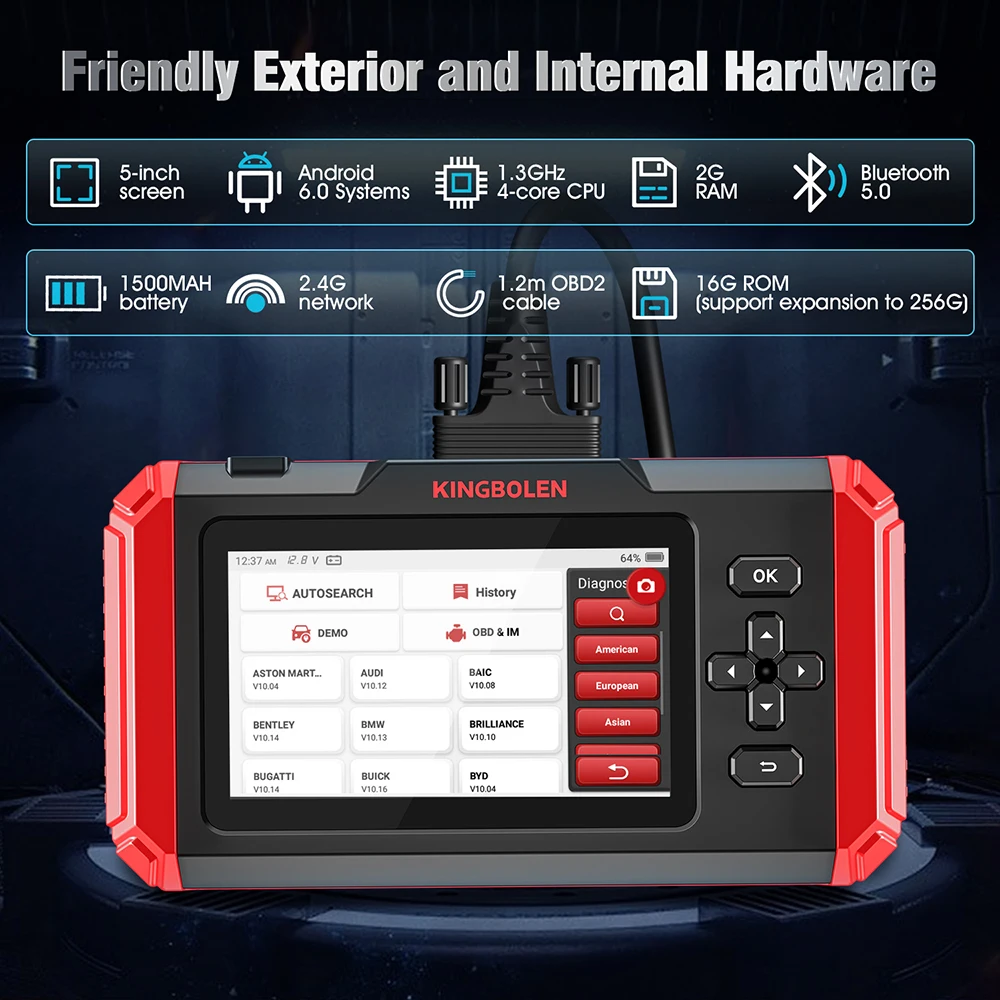 Kingbolen S500 Automotive Engine Scan Tool with Oil Reset Brake SAS Throttle Adaptation Reset Car Diagnostic Tools OBD2 Scanner