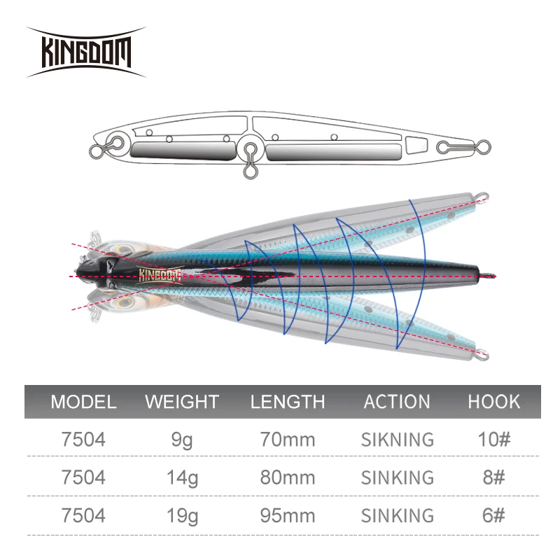 Kingdom High Quality Sea Fishing Lure Sinking Pencil Lure 80mm 95mm False Bait Good Action Hard  Wobblers Fishing Bait For Sale