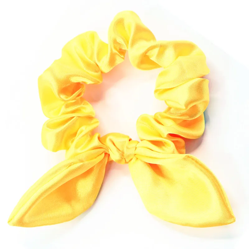 Custom Solid Multi Color Cute Cheap Satin Plain Bowknot Rabbit Ear Scrunchies satin bow scrunchies