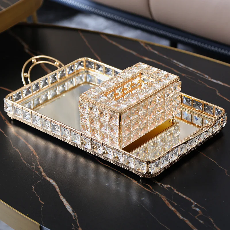 Antique Metal Bathroom Accessories Organizer home crystal gold mirrored serving tray decorative