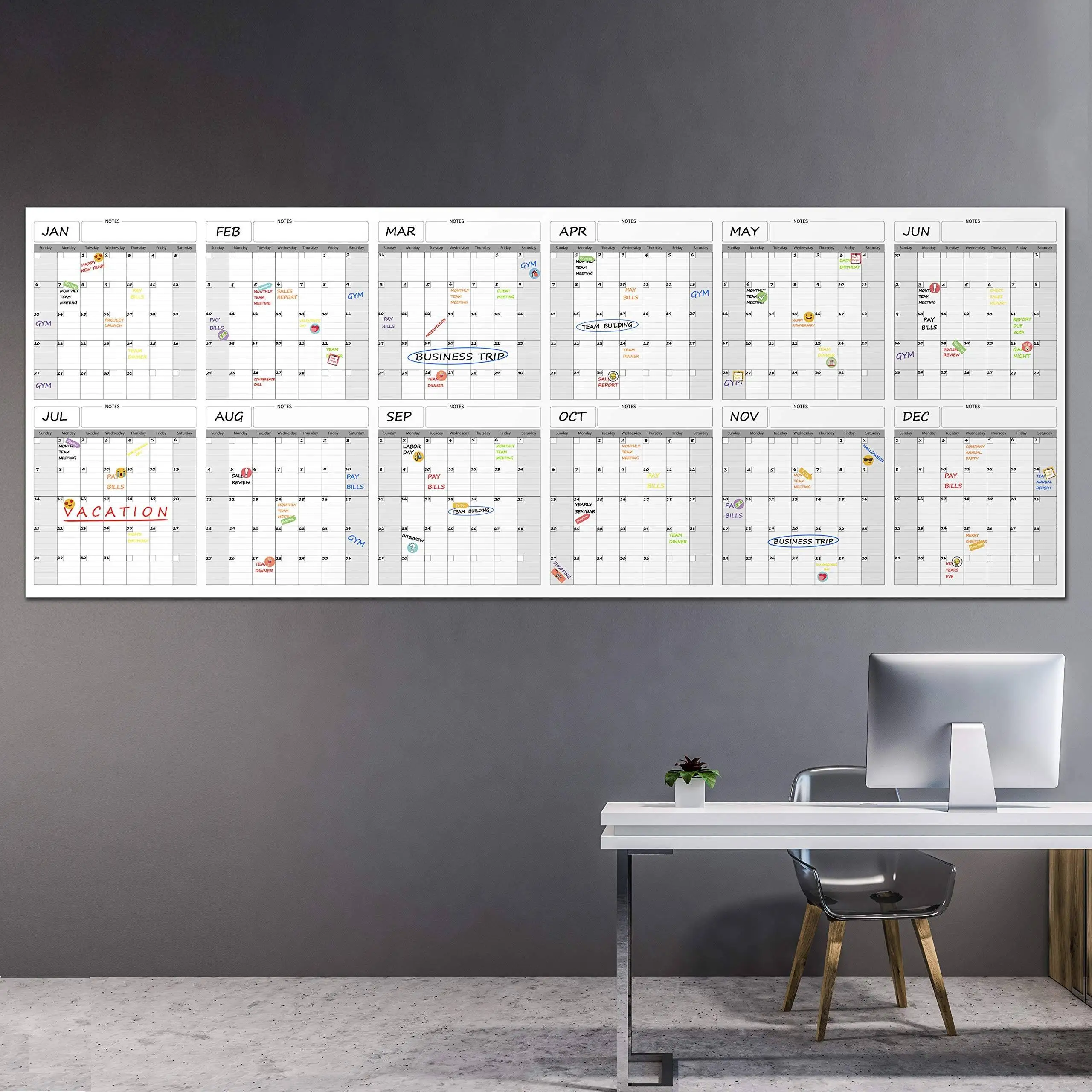 Custom Large Whiteboard Task Organizer Yearly Planner for Home Office School Projects Dry Erase Wall Calendar