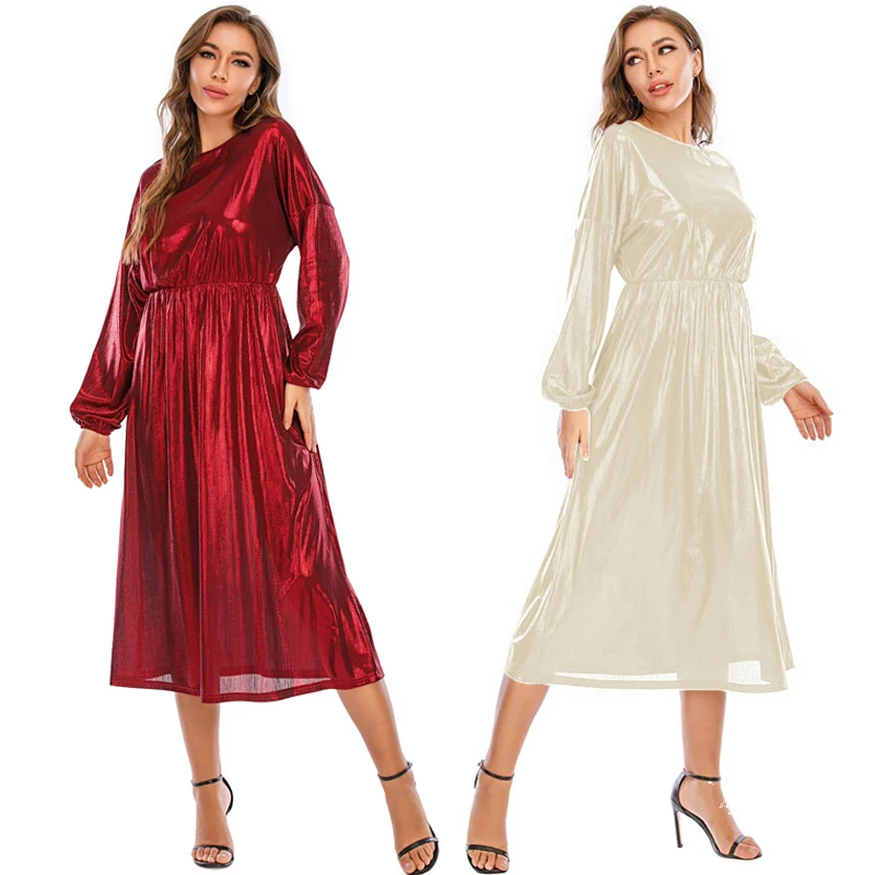 
OEM Custom Design Elegant Gilded bright silk elastic knitted Ball Gown maxi Evening Dress 