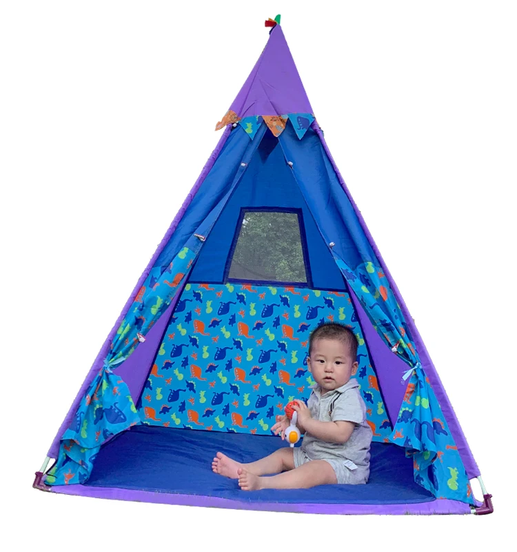 
OEM ODM New Style Four Poles Children Indian Tipi Tent Playhouse Kids Teepee Triangular Oxford Cloth Tent For Kid 