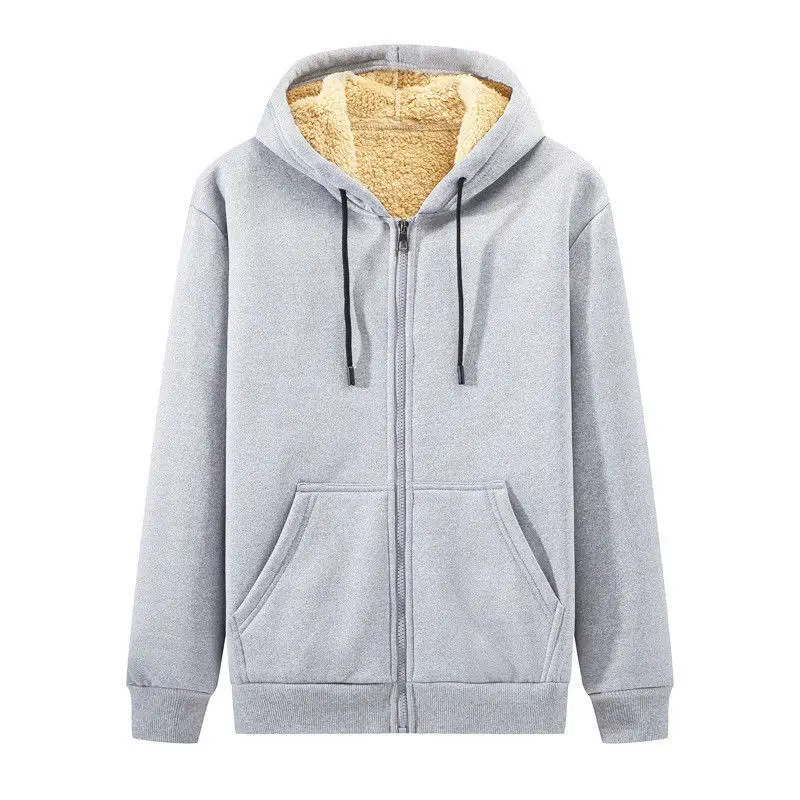 New Fashion Men Autumn Winter Hooded Long Sleeve Zipper Hoodies Sweater Solid Color Casual Fleece Thicken Warm Casual Hoodies