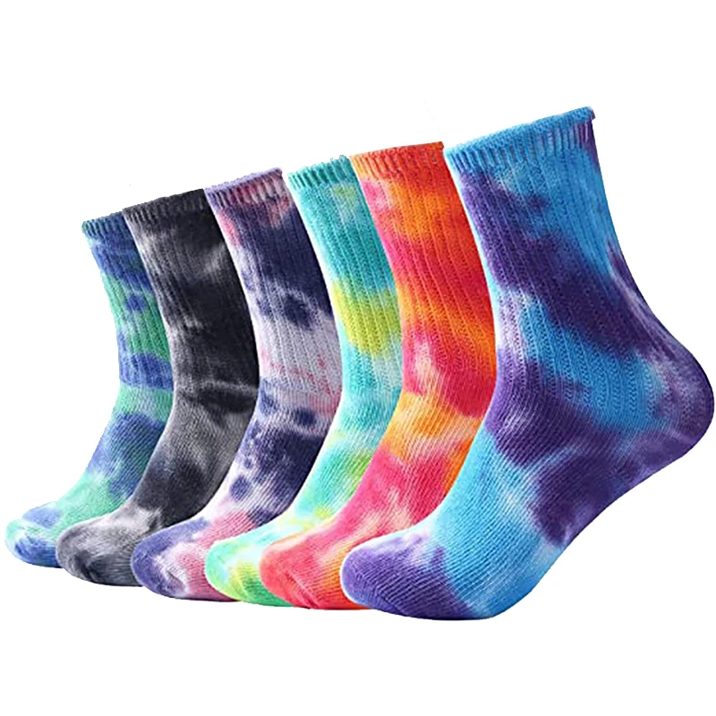 Custom Logo Color Size Sport Fashion Tie-Dye Socks Wholesale Breathable High Quality Soft Girls Women Men Tie Dye Socks