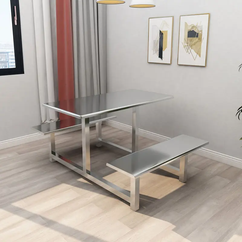 Steel Canteen Table With Bench Restaurant snack seating with attached table and chair Dining set for fast-food outlets and cafés