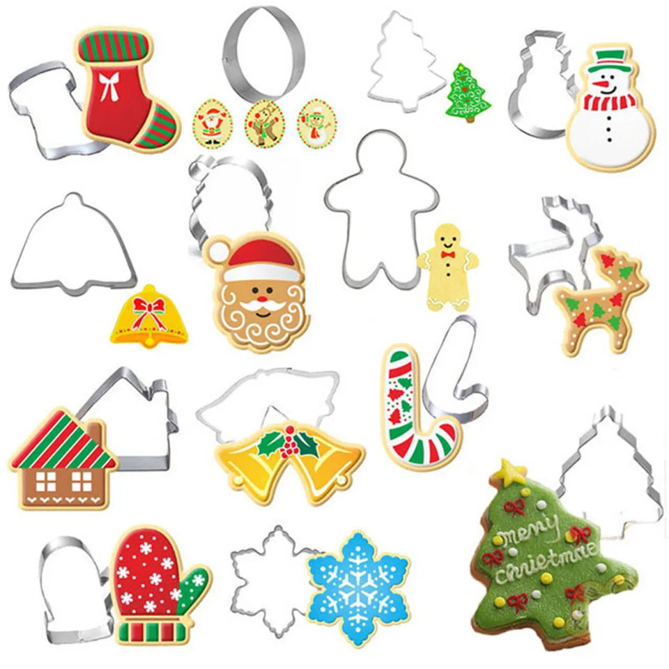 WXL446 DIY Dessert Pastry Decoration Baking Tools Xmas Theme Biscuit Moulds 59 Styles Christmas Stainless Steel Cookie Mold