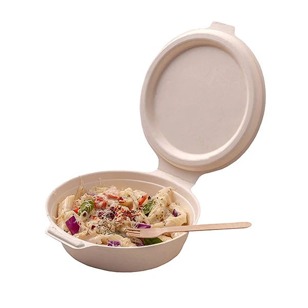 Customized Biodegradable Disposable Round Bowl Sugarcane Bagasse Clamshell for Hot Food