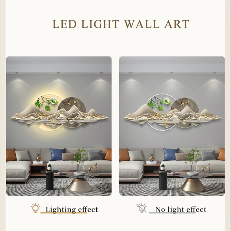 Wholesale of modern luxury landscape LED paintings  acrylic gold wall art and home decoration paintings for living room