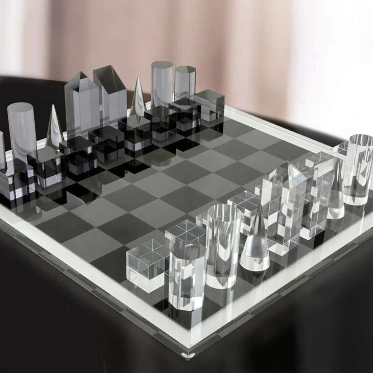 High quality acrylic chess set  with distinctive geometric chess pieces