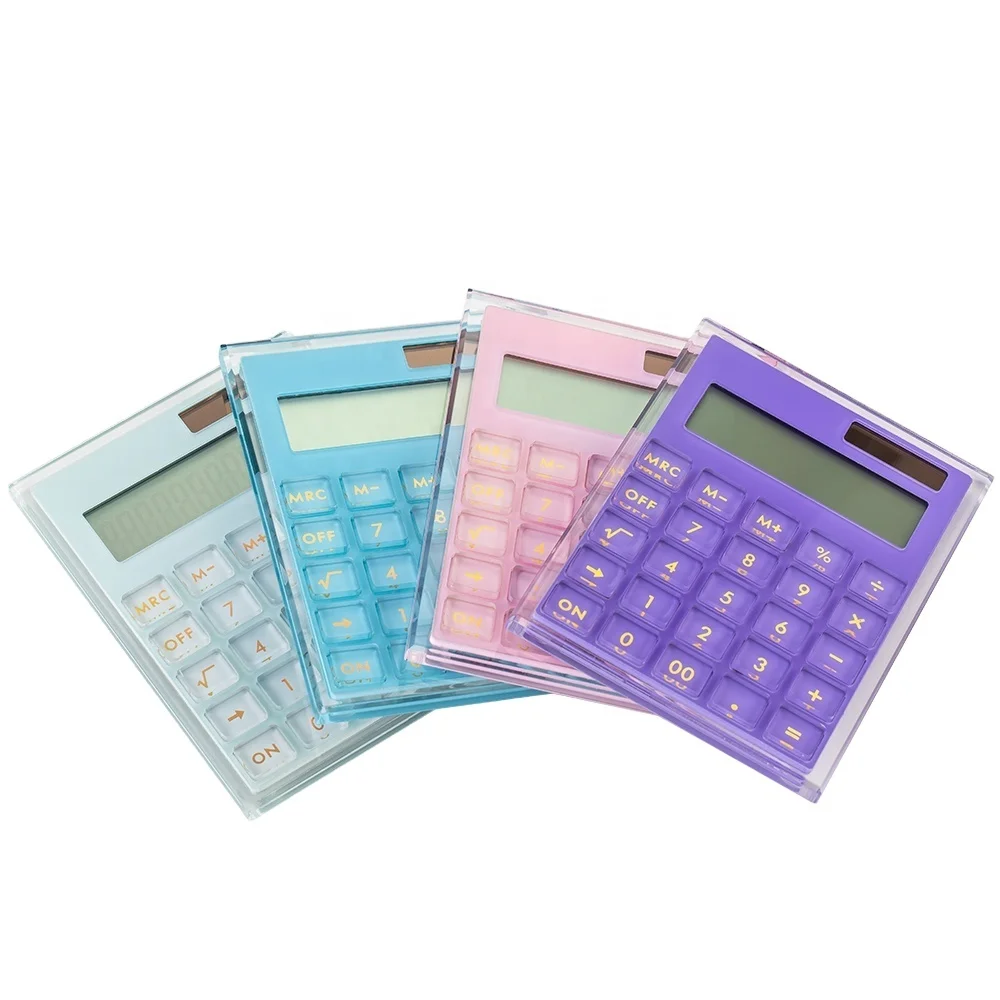 Dual power warm purple 12 digital  acrylic scientific calculator for office supplies