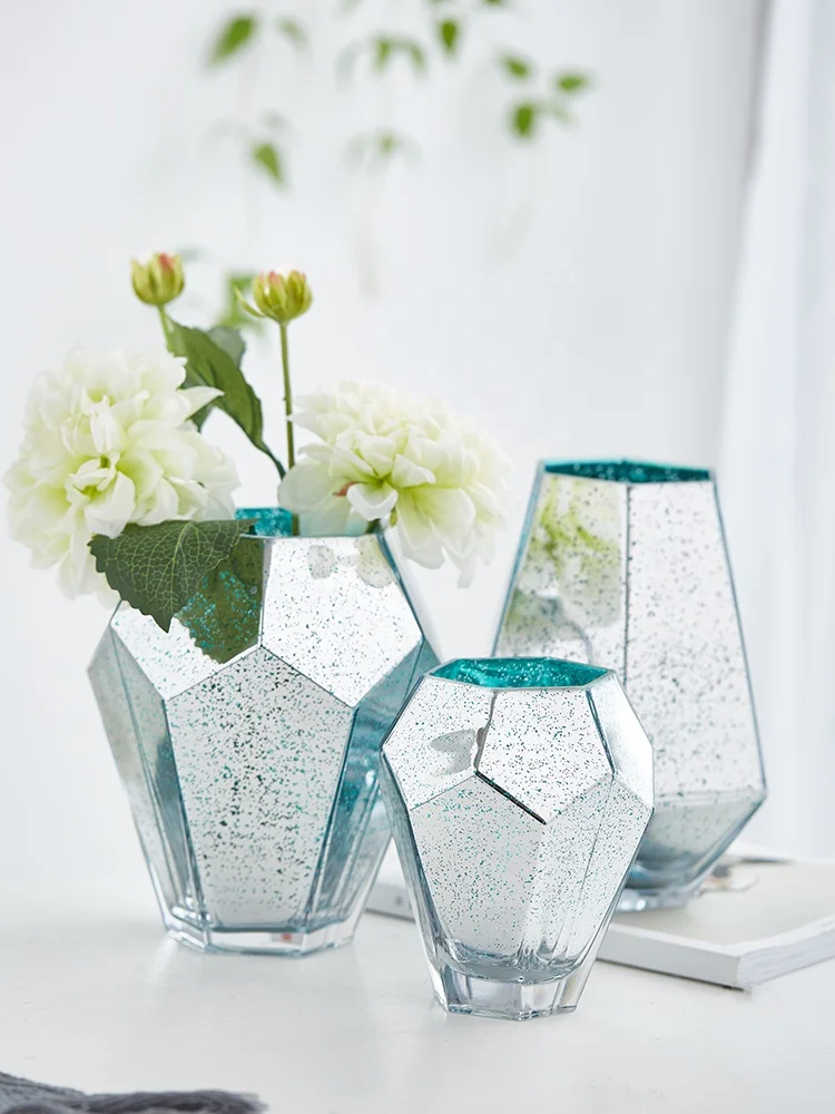 
Glass Flower Vase gold Small Mini Geometric Bud Decoration Wedding nordic Home Decor Glass Flower Vase 