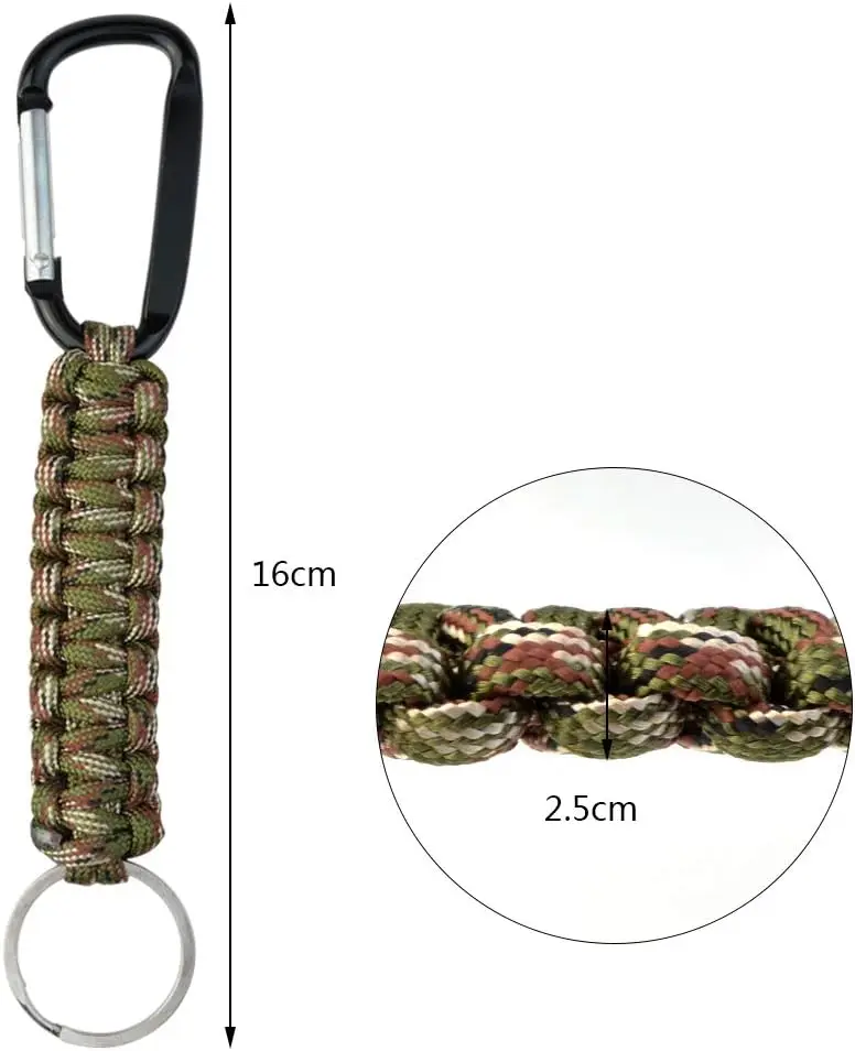 Anthrive Outdoor Men Camping 550lb Survival Metal Nylon Braided Lanyard Ring Hook Clip Paracord Keychains With Carabiner