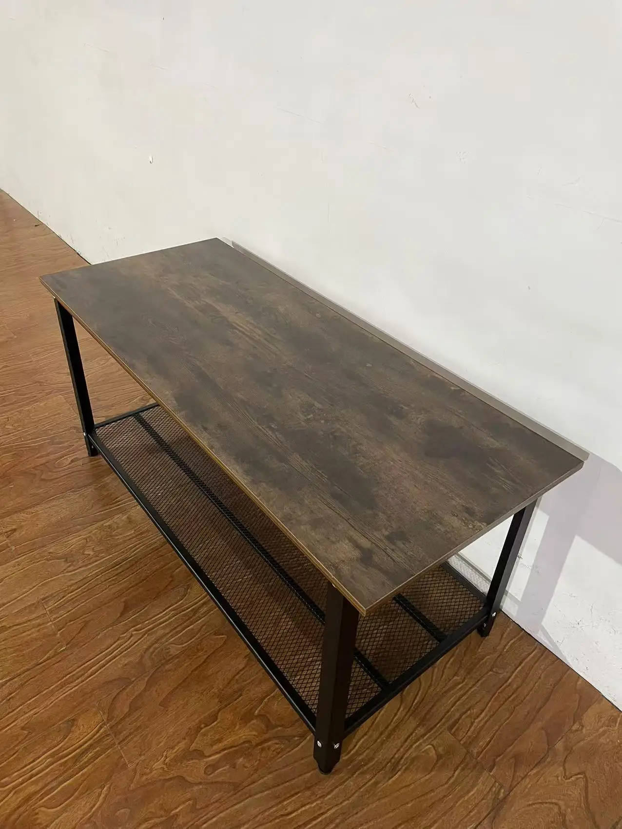 Modern Luxury Rustic Wood Coffee and Tea Table with Metal Frame for Home Living Room End Table Set