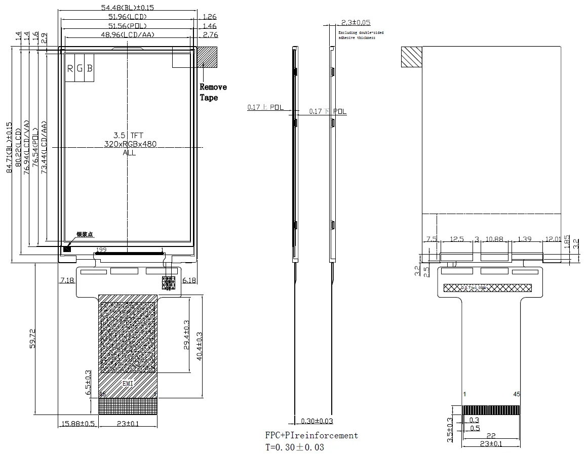 RoHS/Reach Compliant 3.5 Inch 320*480 IPS TFT LCD Display