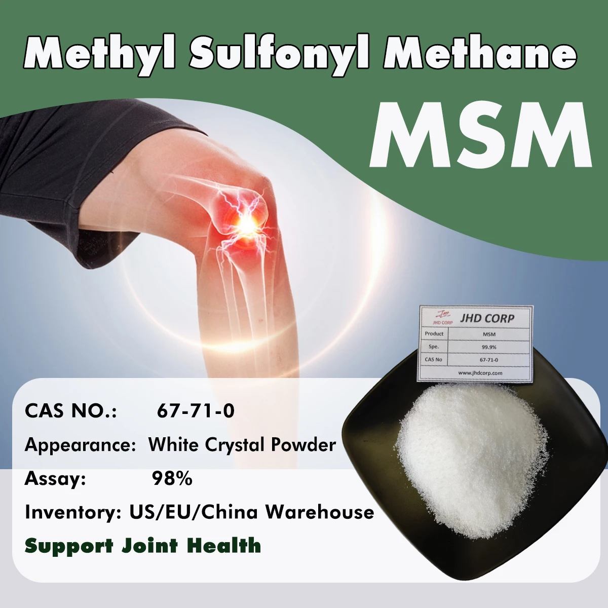USA EU Warehouse Food Grade MSM Crystal Supplement 67-71-0 Methyl Sulfonyl Methane Powder for Joint Health