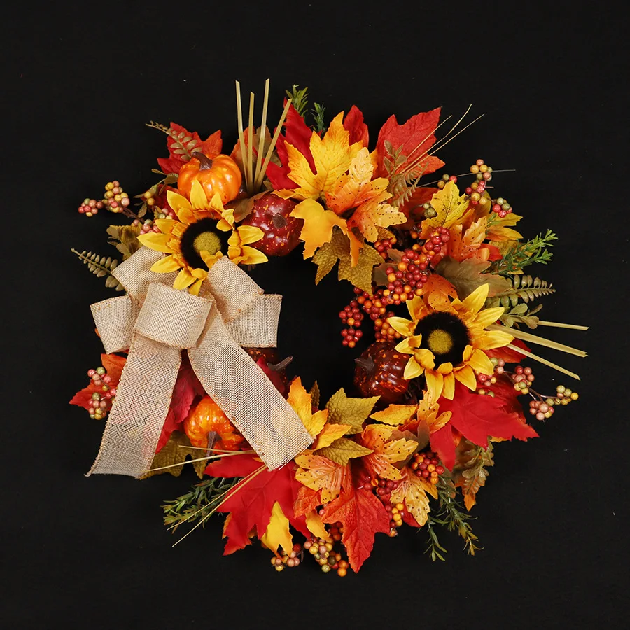 Thanksgiving Front Door decoration hanging wreath Berry Pine Cone Fall Maple wreath Halloween pumpkin wreath