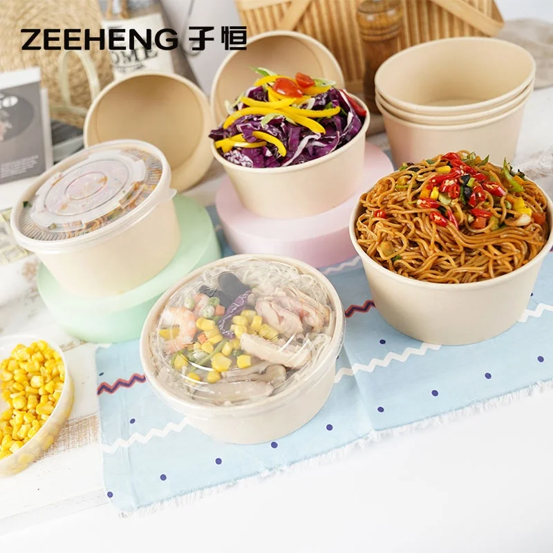 Eco friendly disposable bamboo pulp fiber paper bowls packaging for hot soup with lids