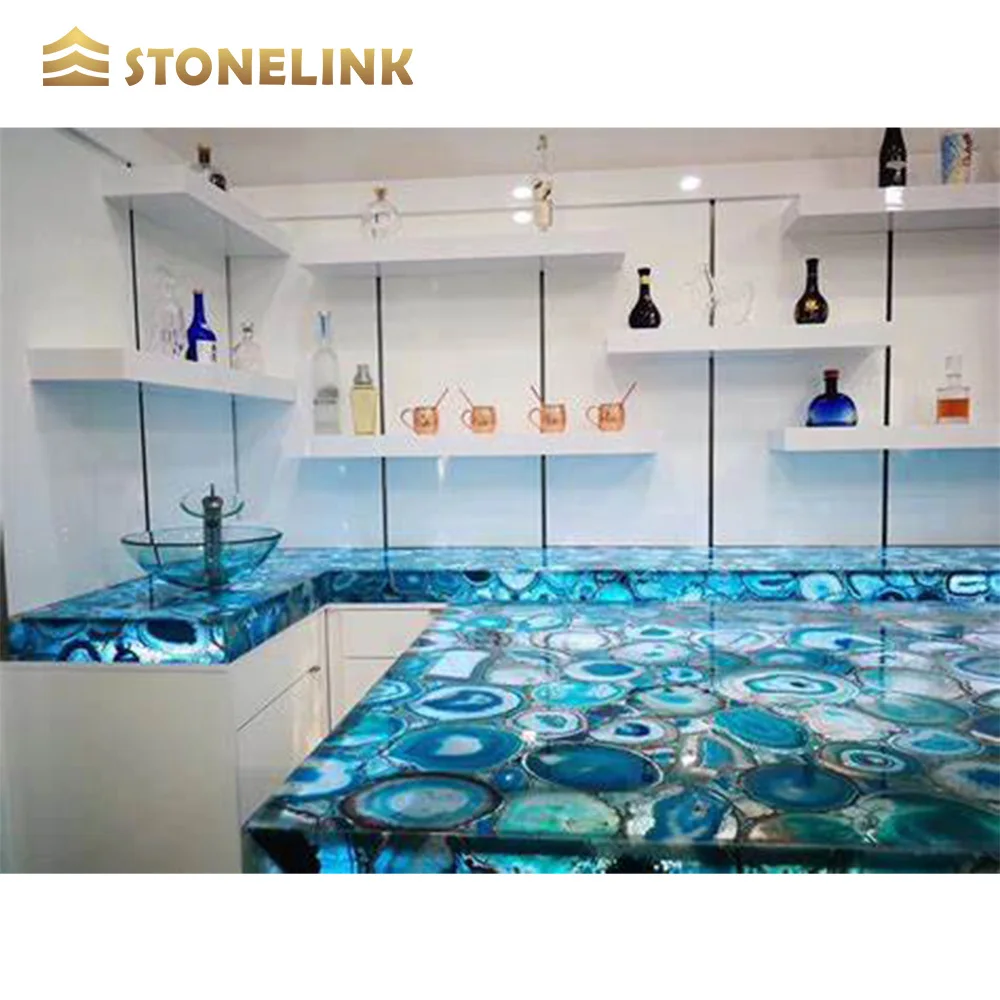 Slabs Agate Translucence Semi-precious Stone Blue Big Slab Dolomite Polished