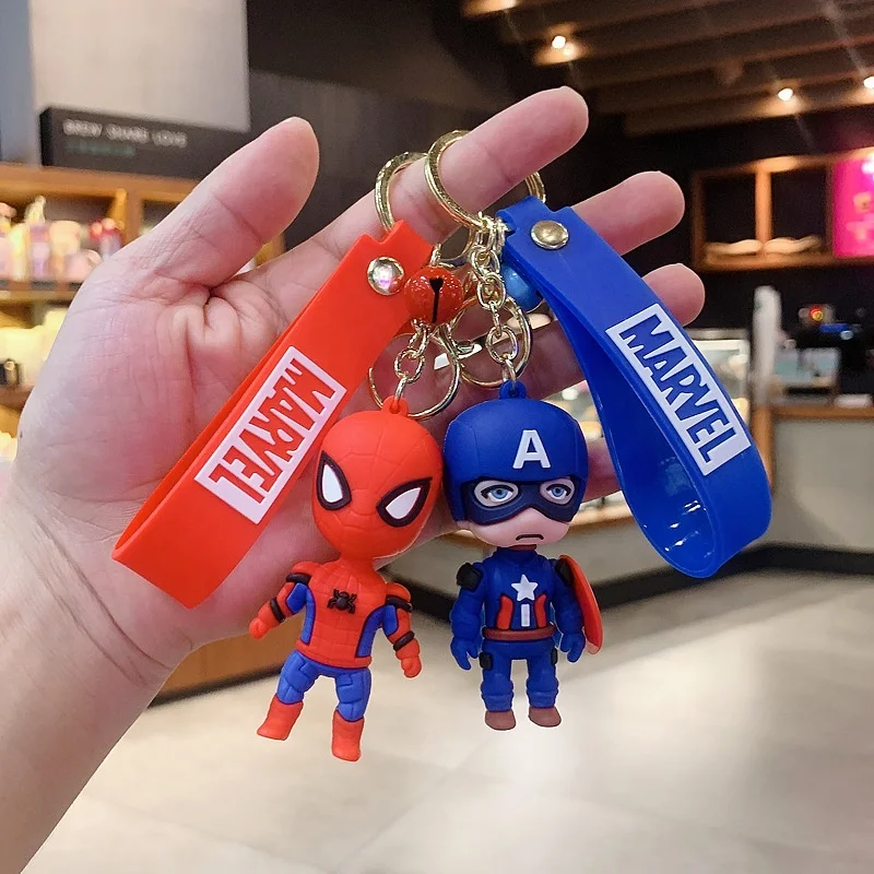 PVC Kids Super Power Captain America Avengers Toy Spider-man Key Ring Chain 3d Cartoon Spiderman Marvel Avenger Keychain