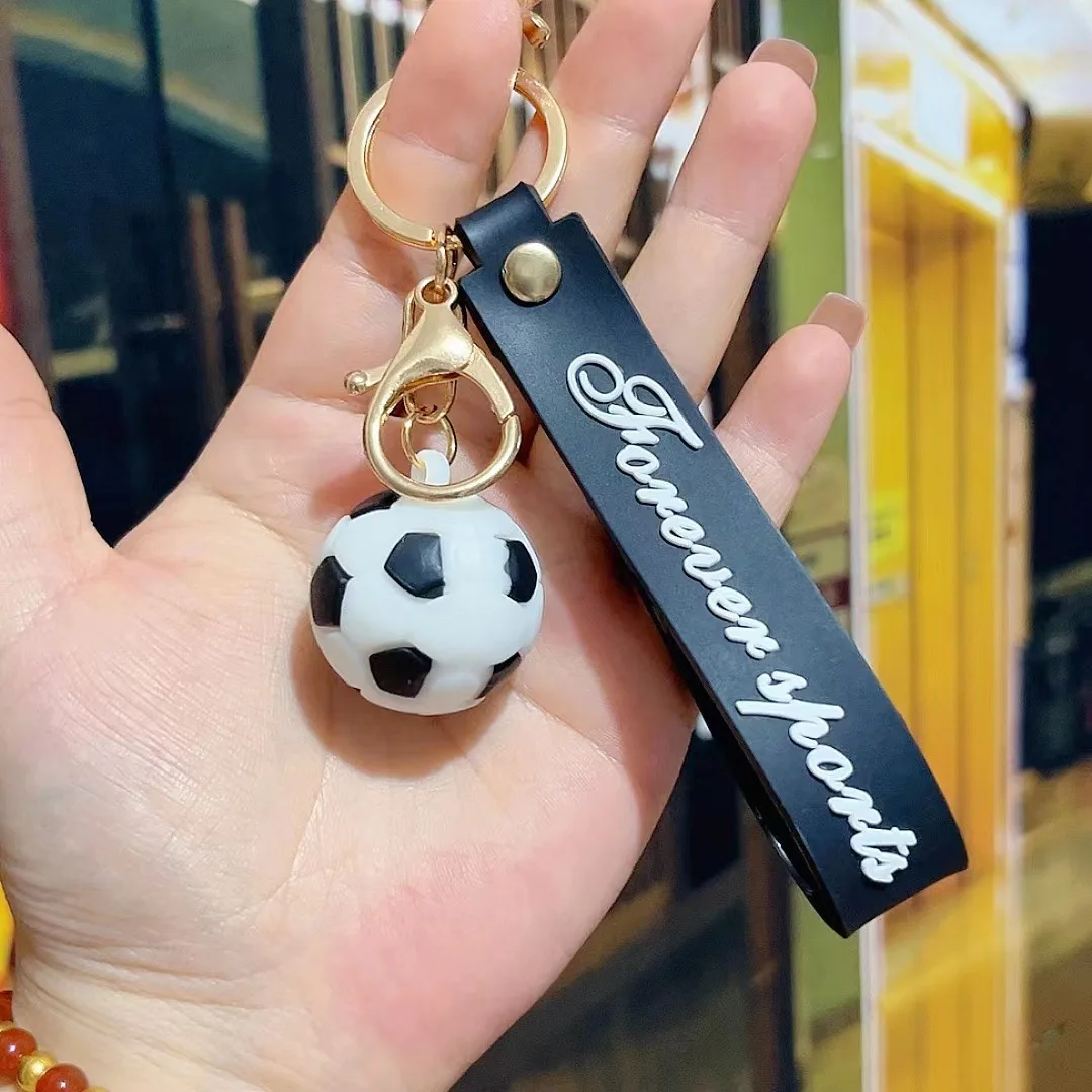 Custom Soccer Pendant Key Chain Souvenirs Gifts Wrist Strap Keychain Pvc Football Metal Private Label Keyrings
